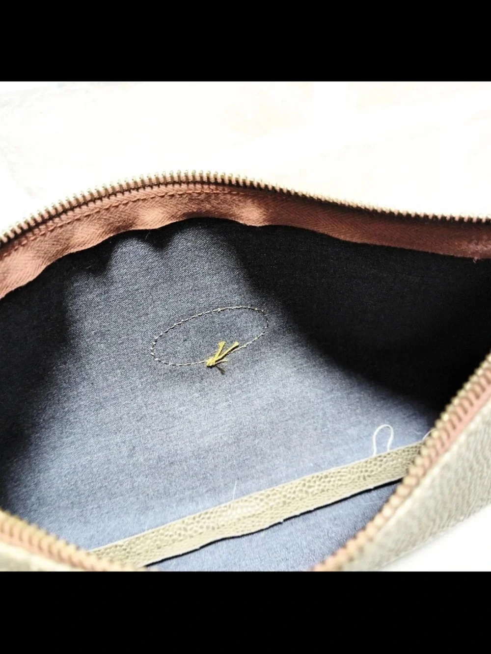Mulberry Pebbled Leather Zip Pouch in Taupe with Red Accents
